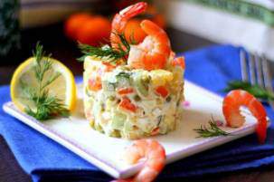 Итальянский салат «Оливье» с морепродуктами