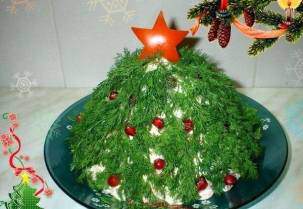 Салат «Новогодняя елочка» из куриного филе с овощами